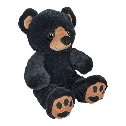 Black teddy bear plush with tan paw pads