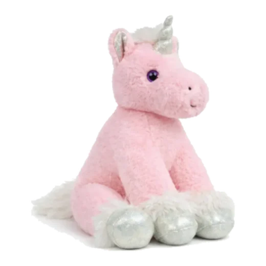 Pink unicorn plush with a silver horn and hooves